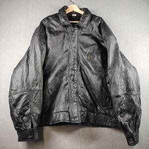 Marco Gianni Mens 4XL Black Leather Bomber Jacket Full Zip Lined Classic EUC
